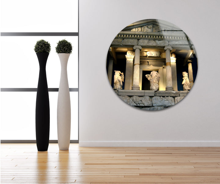 Glaswandkunst „Tempel der Athene“ – Majestätischer Blick auf ein antikes griechisches Wahrzeichen bei Nacht