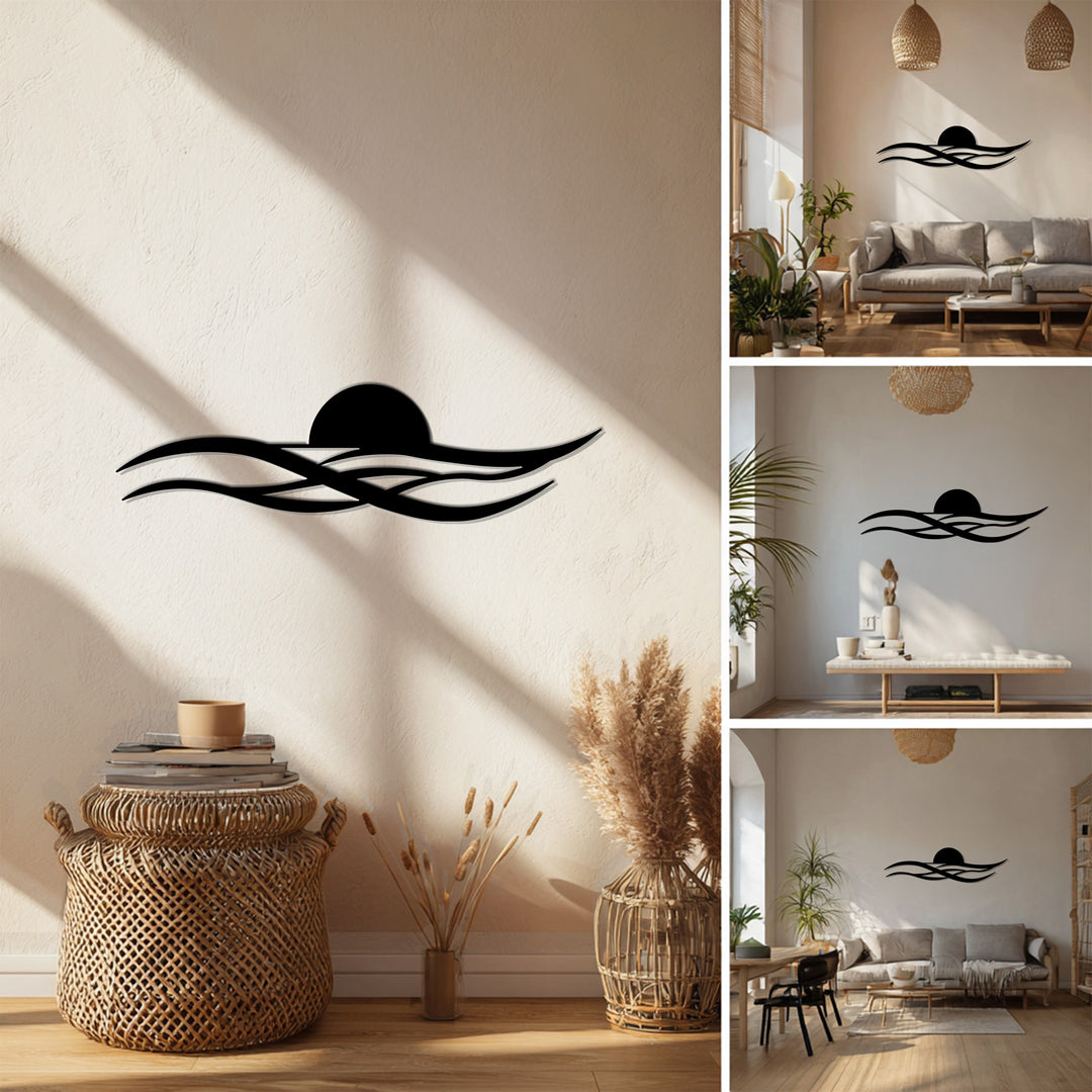 Minimal Sunset Waves Metal Wall Art – Modern Coastal Decor