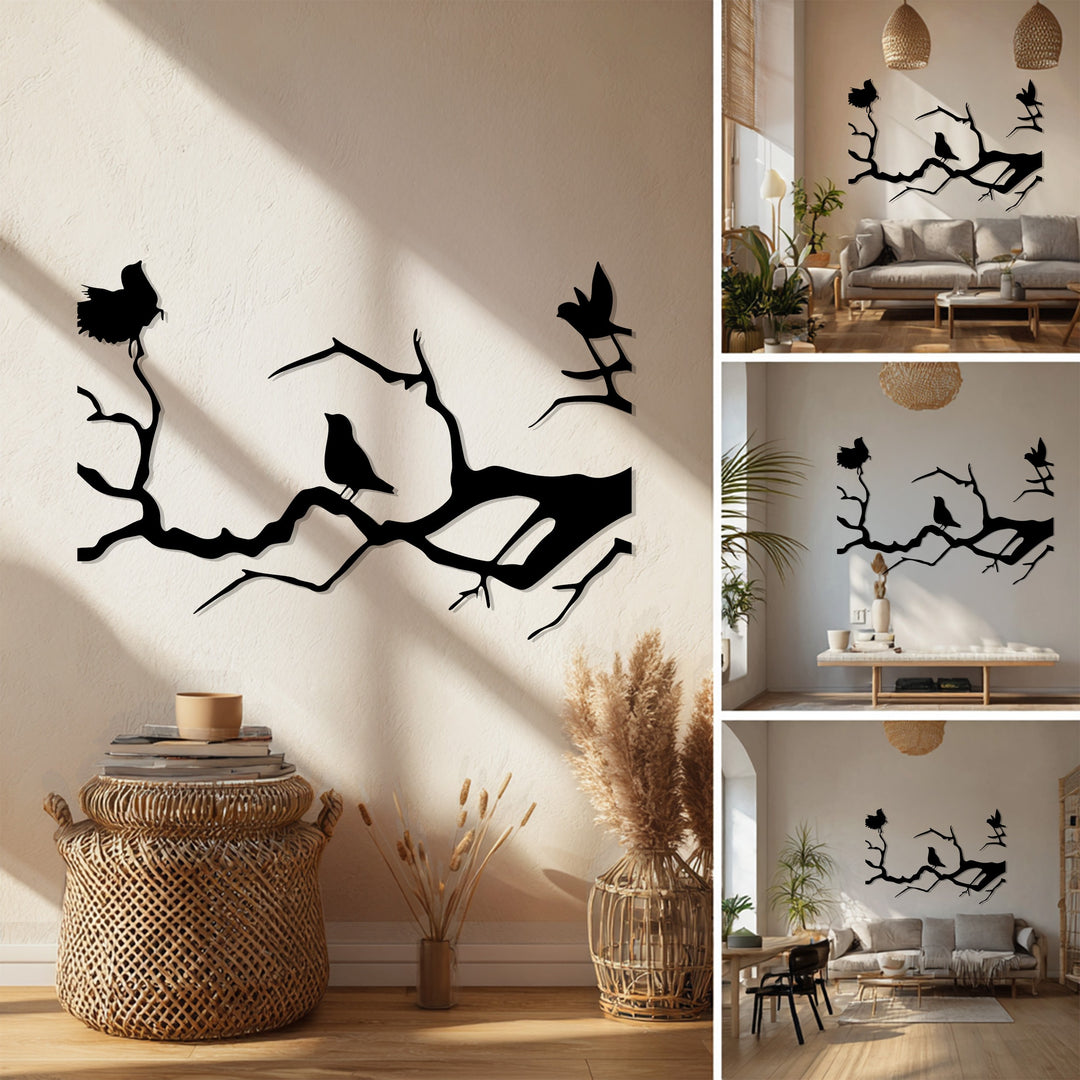 Birds on Branch Metal Wall Art – Nature-Inspired Silhouette