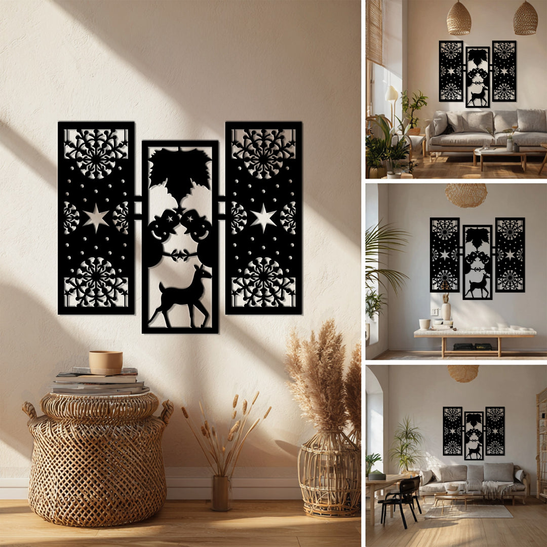 بهجة الشتاء – رجل الثلج ورنة عيد الميلاد فن جداري معدني