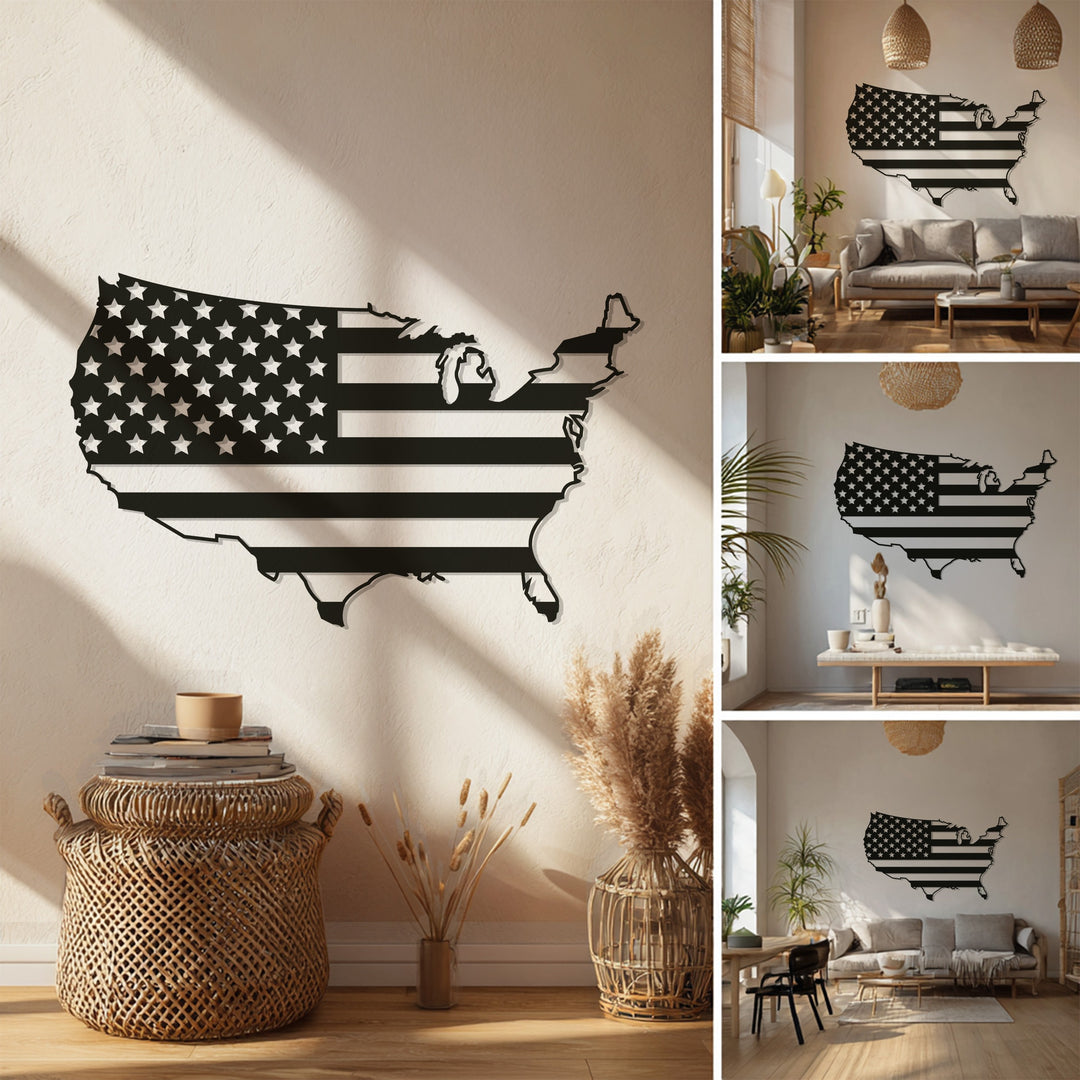USA Map Metal Wall Art – American Flag Design