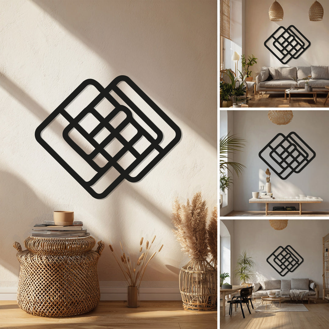 Geometric Woven Squares Metal Wall Art – Modern Abstract Décor