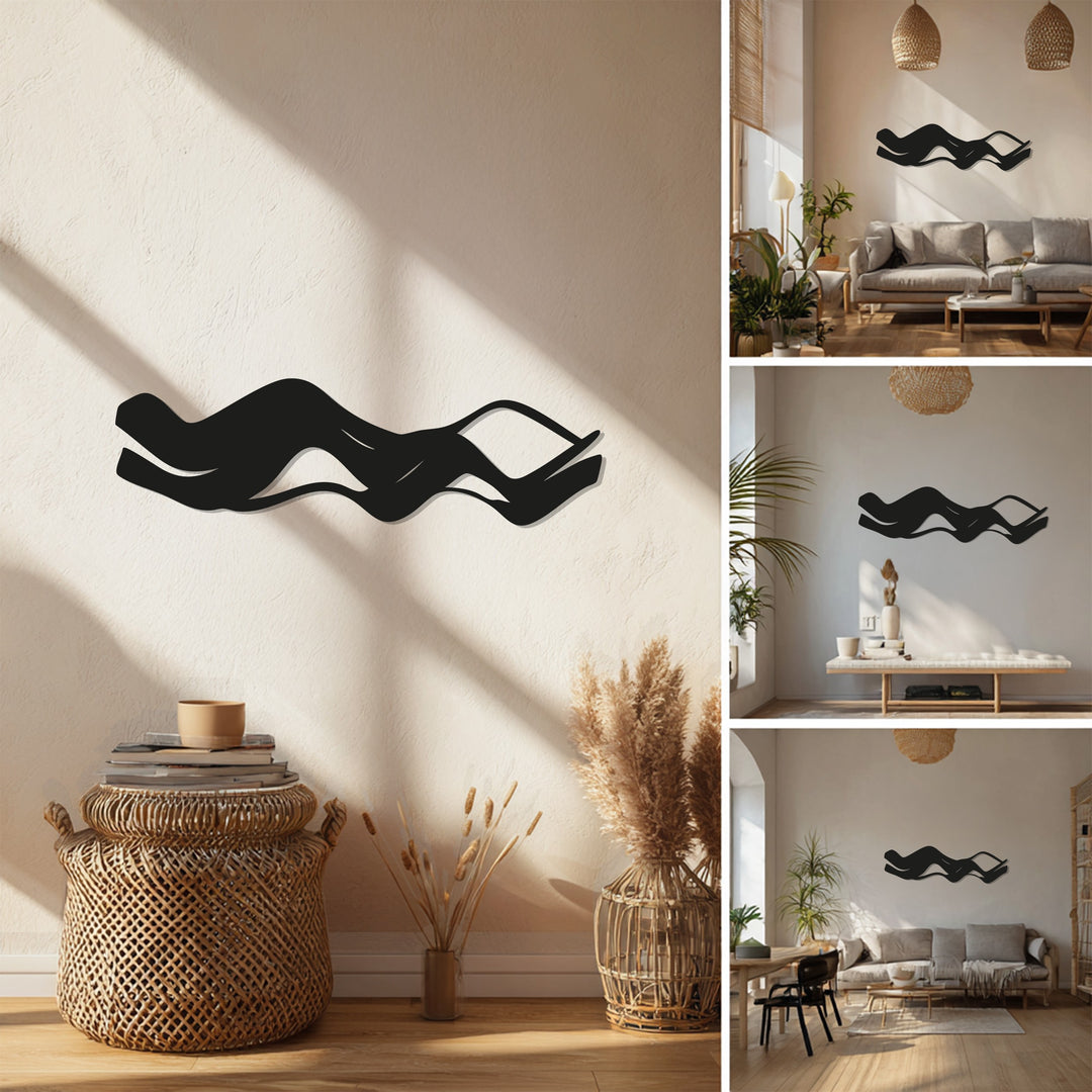 Abstract Waves Metal Wall Art – Modern Minimalist Black Wall Decor