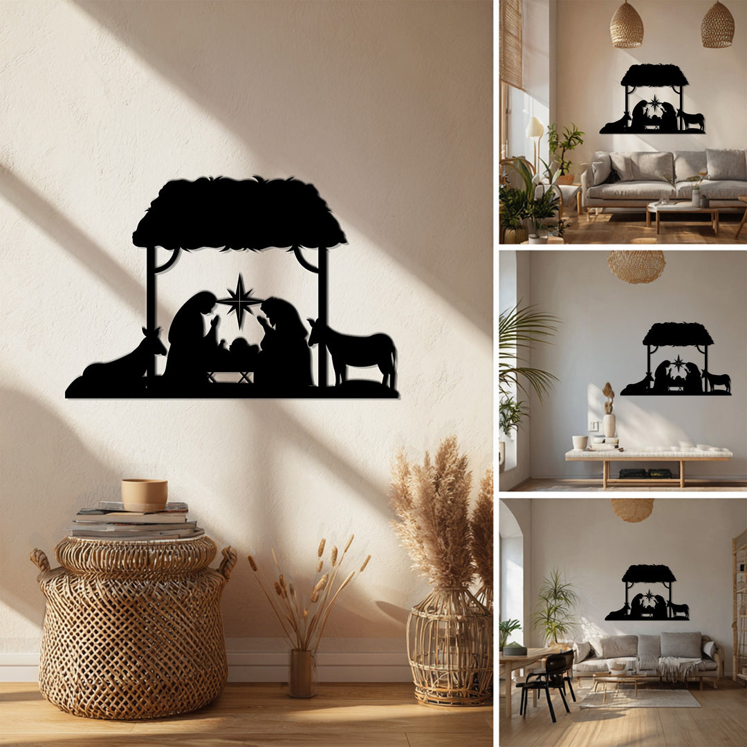 مشهد ميلاد السيد المسيح في ليلة صامتة - عيد الميلاد المجيد للعائلة المقدسة فن جداري معدني