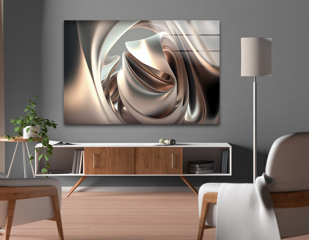 Champagne Sculpted Alloy – Abstract Metallic Fold Glass Wall Art