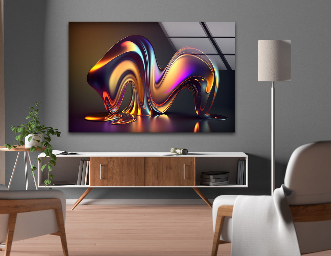 Radiant Melt Form – Iridescent Liquid Sculpture Glass Wall Art