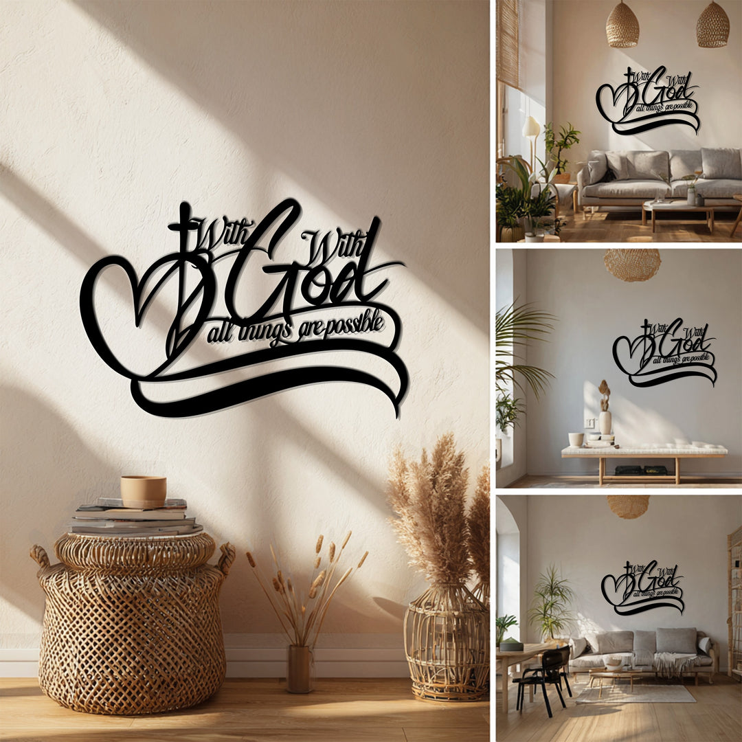 With God All Things Are Possible – Red Christian Metal Wall Art