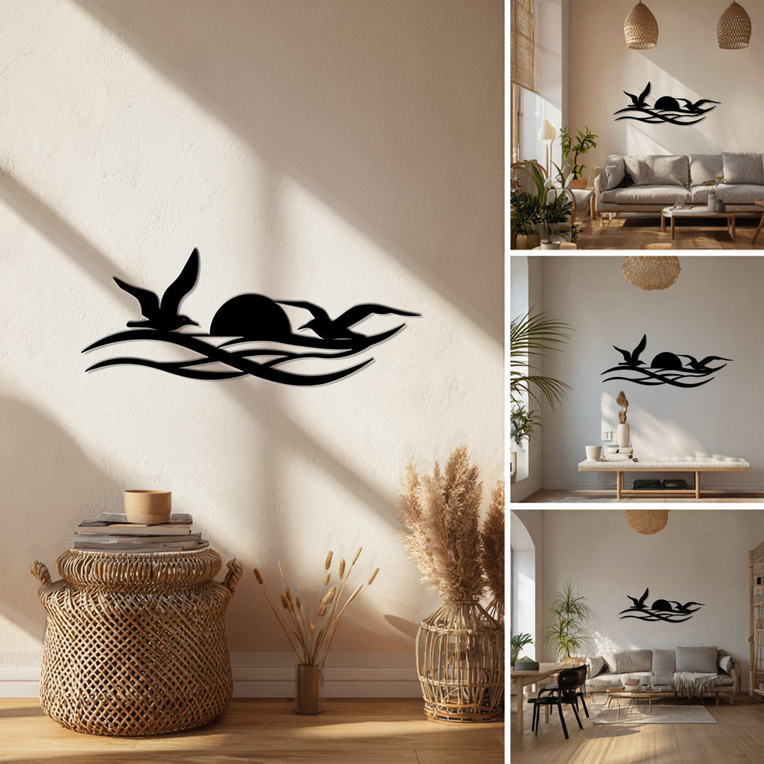 Sunset Birds Metal Wall Art – Modern Coastal Home Décor