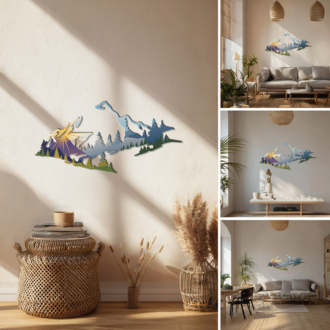 Majestic Sunrise Over Mountains Metal Wall Art – Nature Landscape Design
