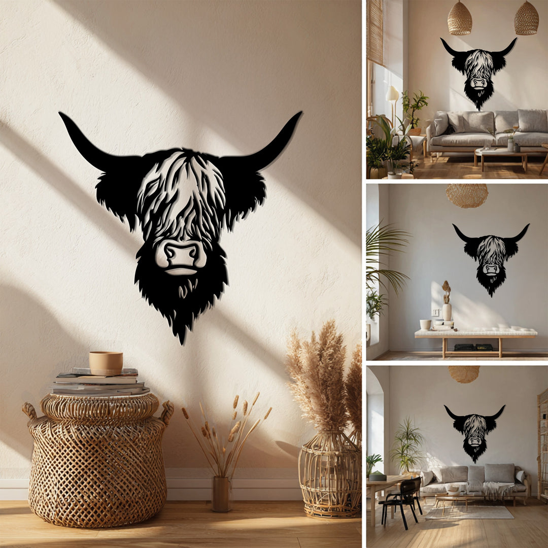Highland Cow Metal Wall Art – Rustic Farmhouse Red Bull Decor