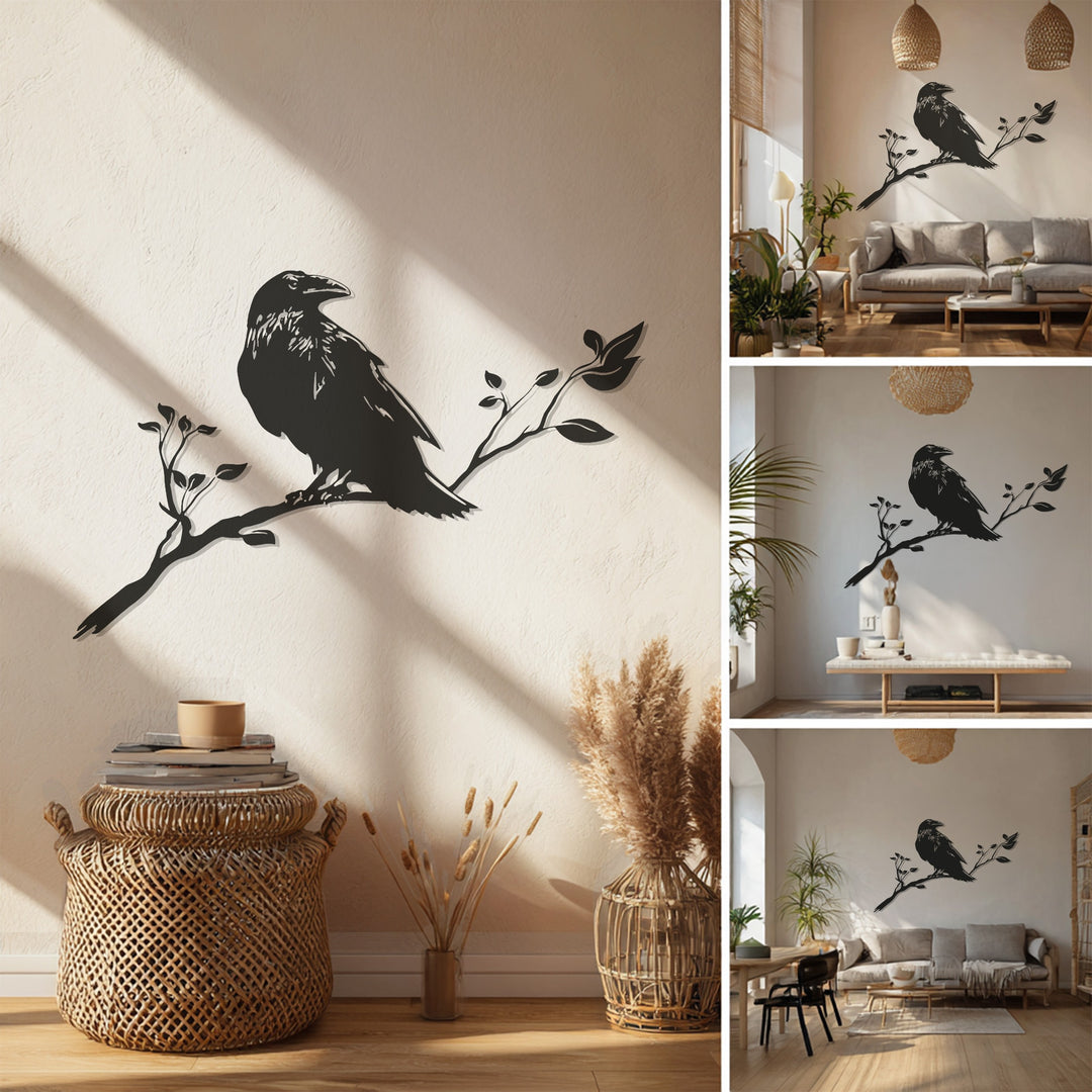 Raven Metal Wall Art – Bird Silhouette Decor