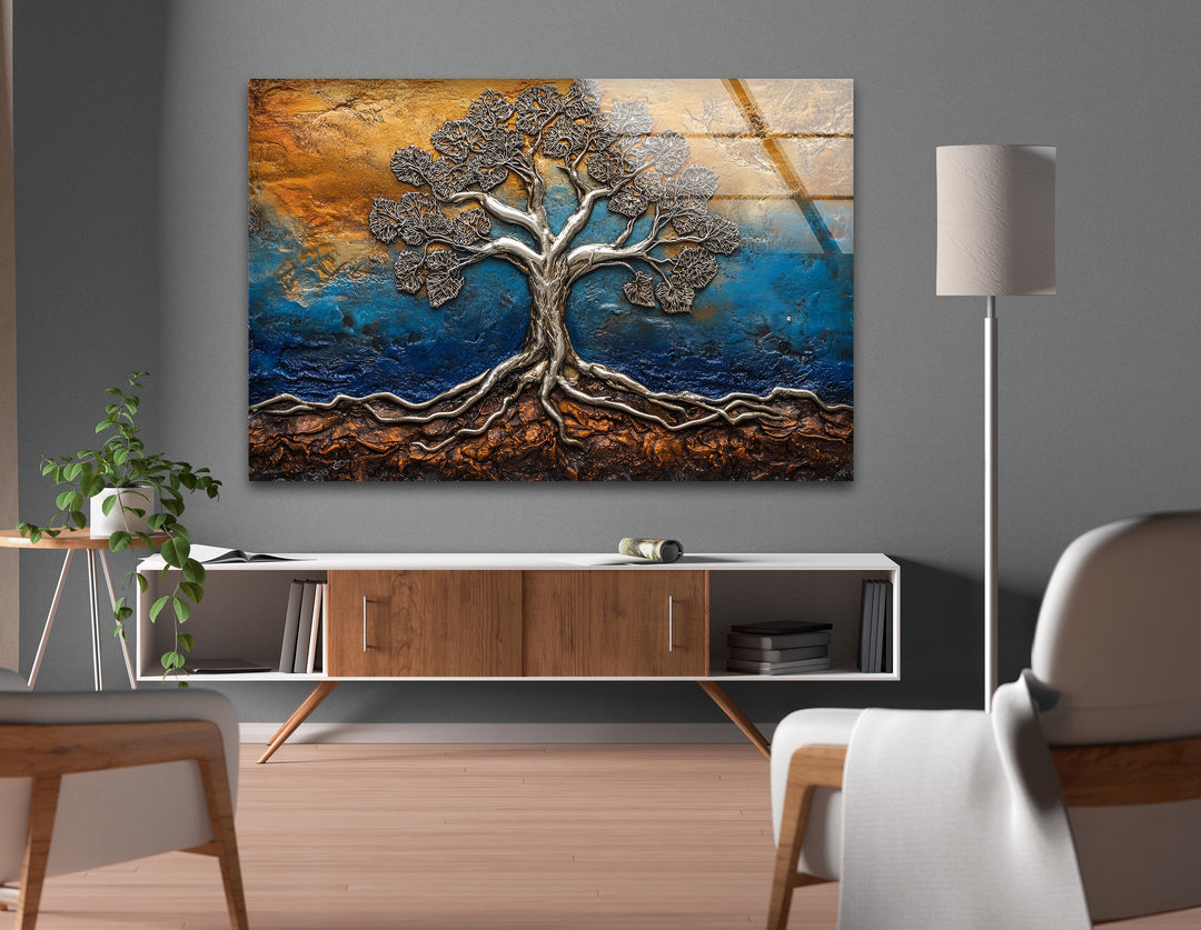 Eternal Roots Bronze – Sculpted Metallic Tree Glass Wall Art