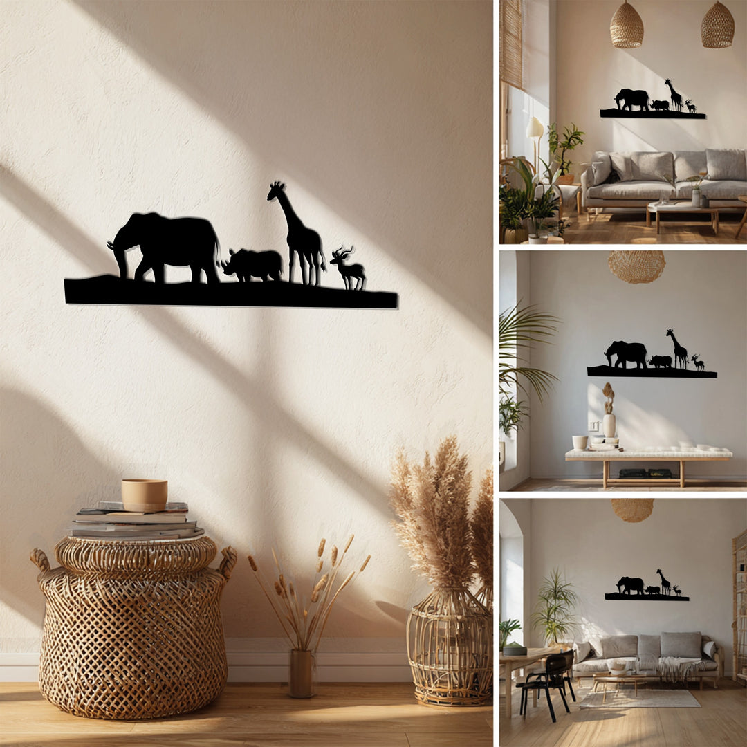 Safari Wildlife Silhouette – African Animals Metal Wall Art