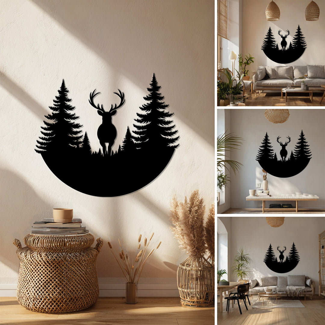Majestic Deer in Forest Metal Wall Art – Rustic Nature Décor