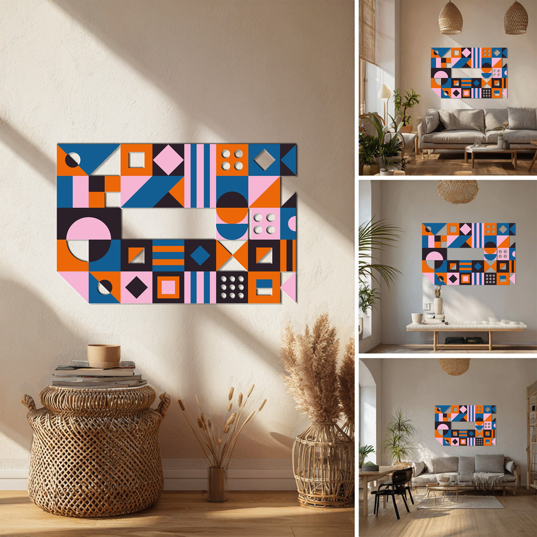 Geometric Shapes Metal Wall Art – Colorful Modern Abstract Home Decor