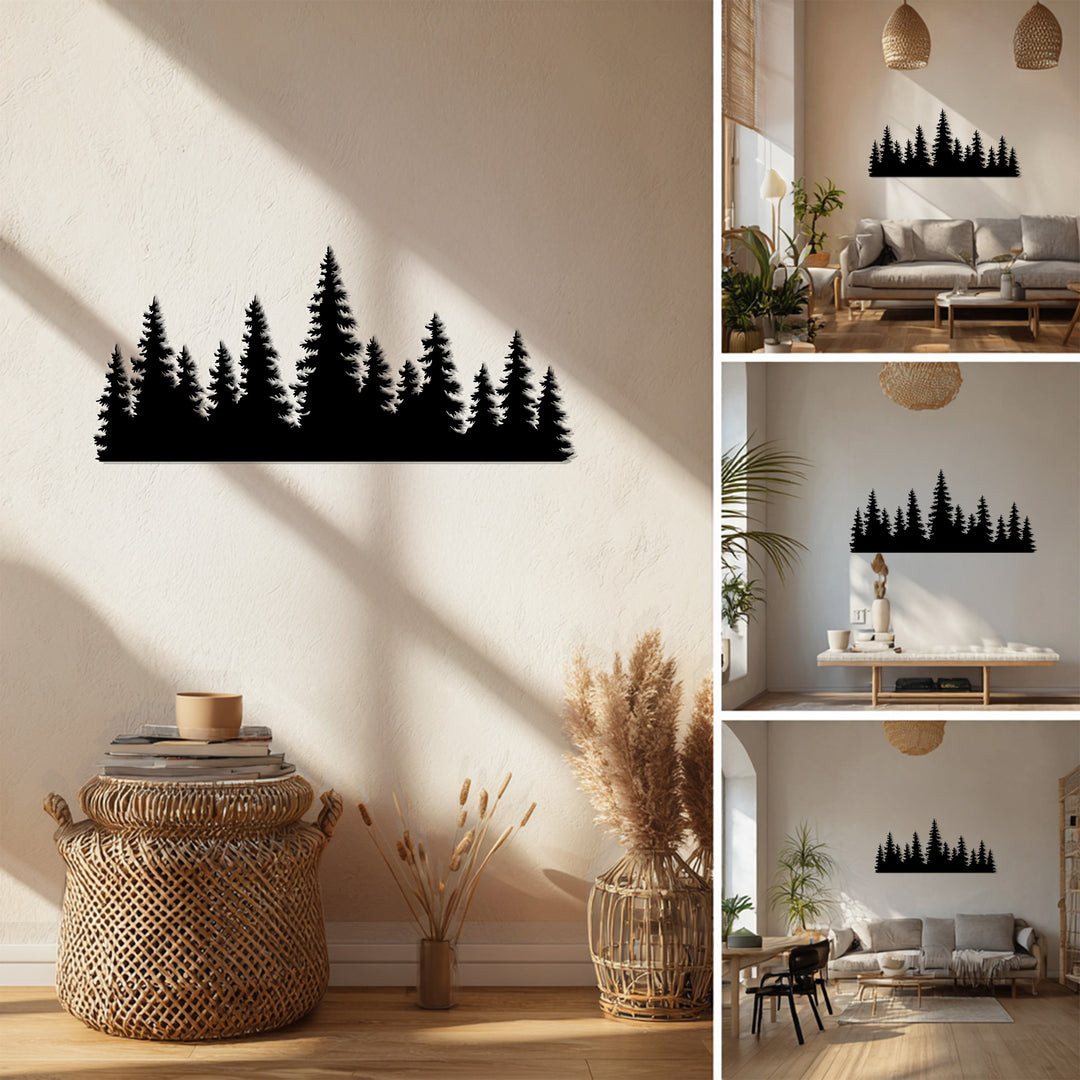 Pine Forest Silhouette – Rustic Nature Metal Wall Art