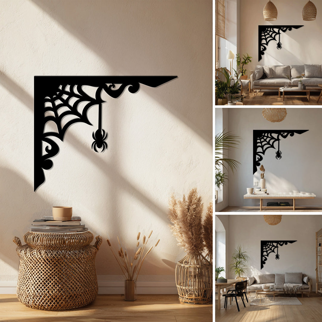 Spider Web Corner – Gothic Spider Metal Wall Art
