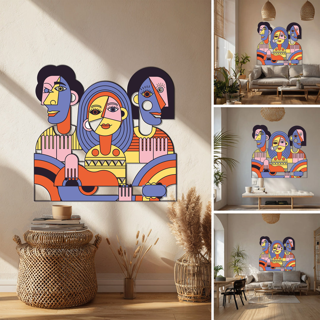 Melodic Harmony – Abstract Musician Trio Cubist Metal Wall Art