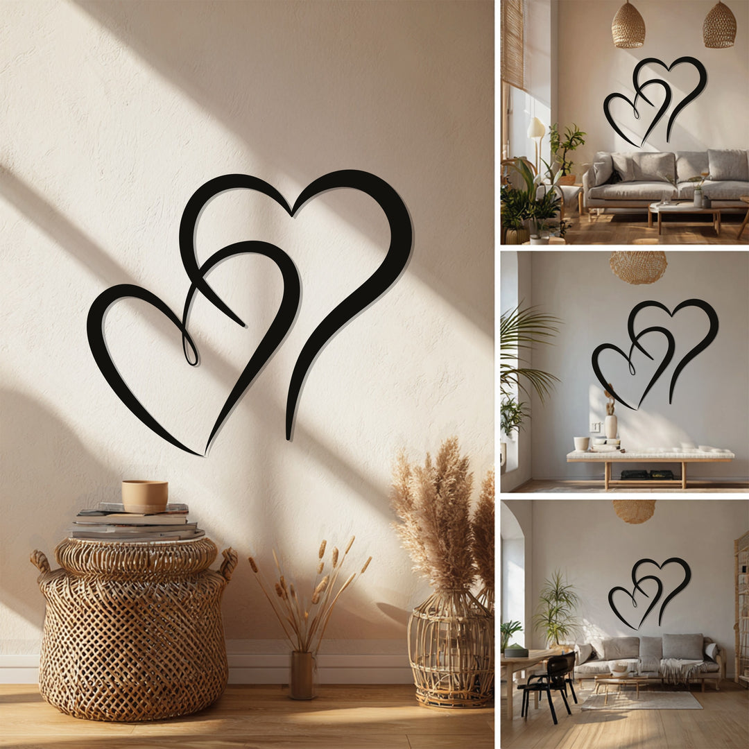 Intertwined Double Hearts – Romantic Metal Wall Art