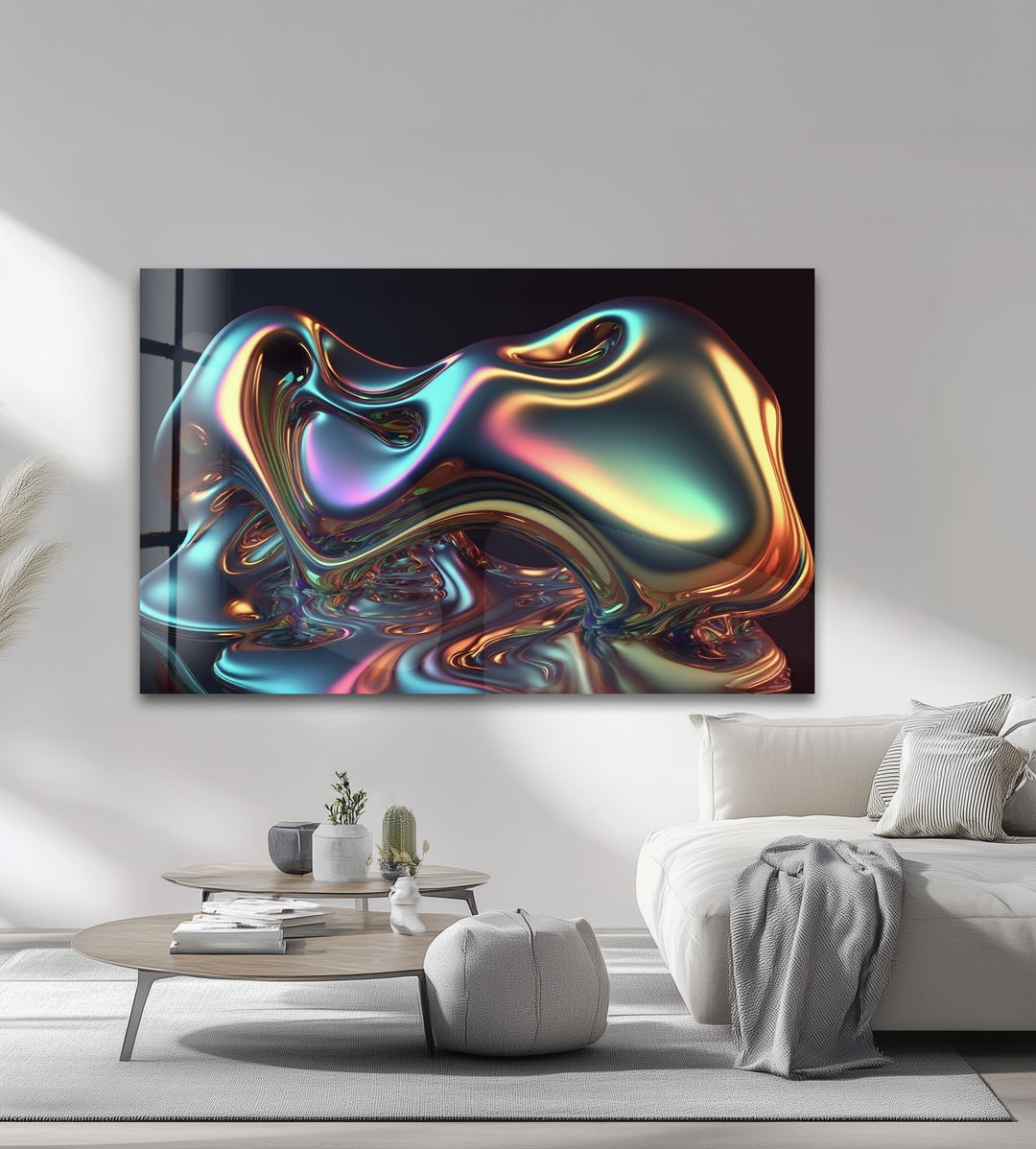 Spectrum Melt Aura – Iridescent Liquid Chrome Glass Wall Art