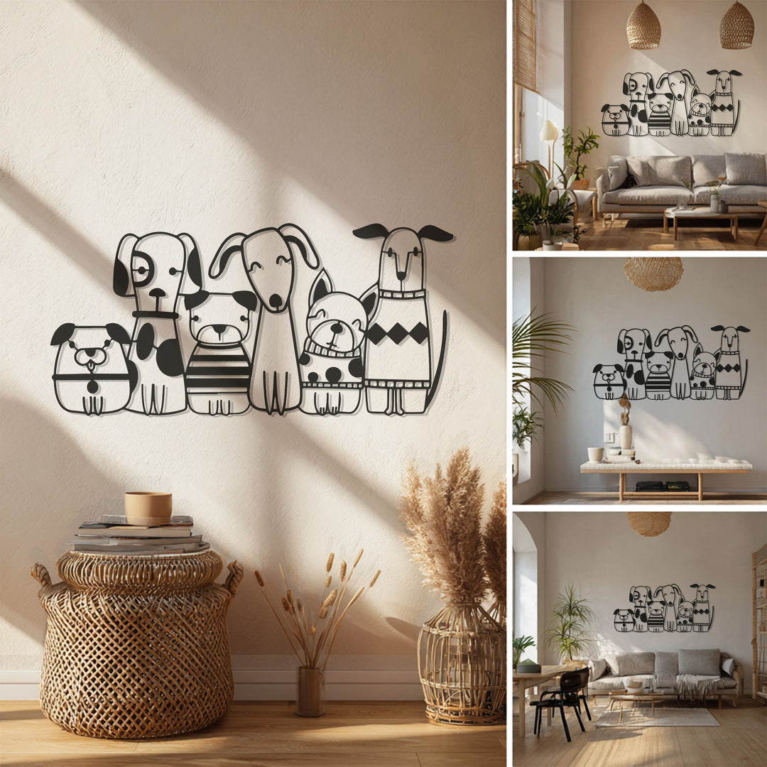 Playful Dogs Metal Wall Art – Puppy Silhouette Design
