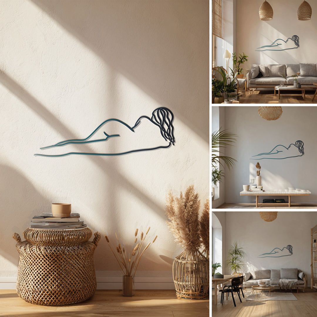 Reclining Grace – Minimalist Female Silhouette Metal Wall Art