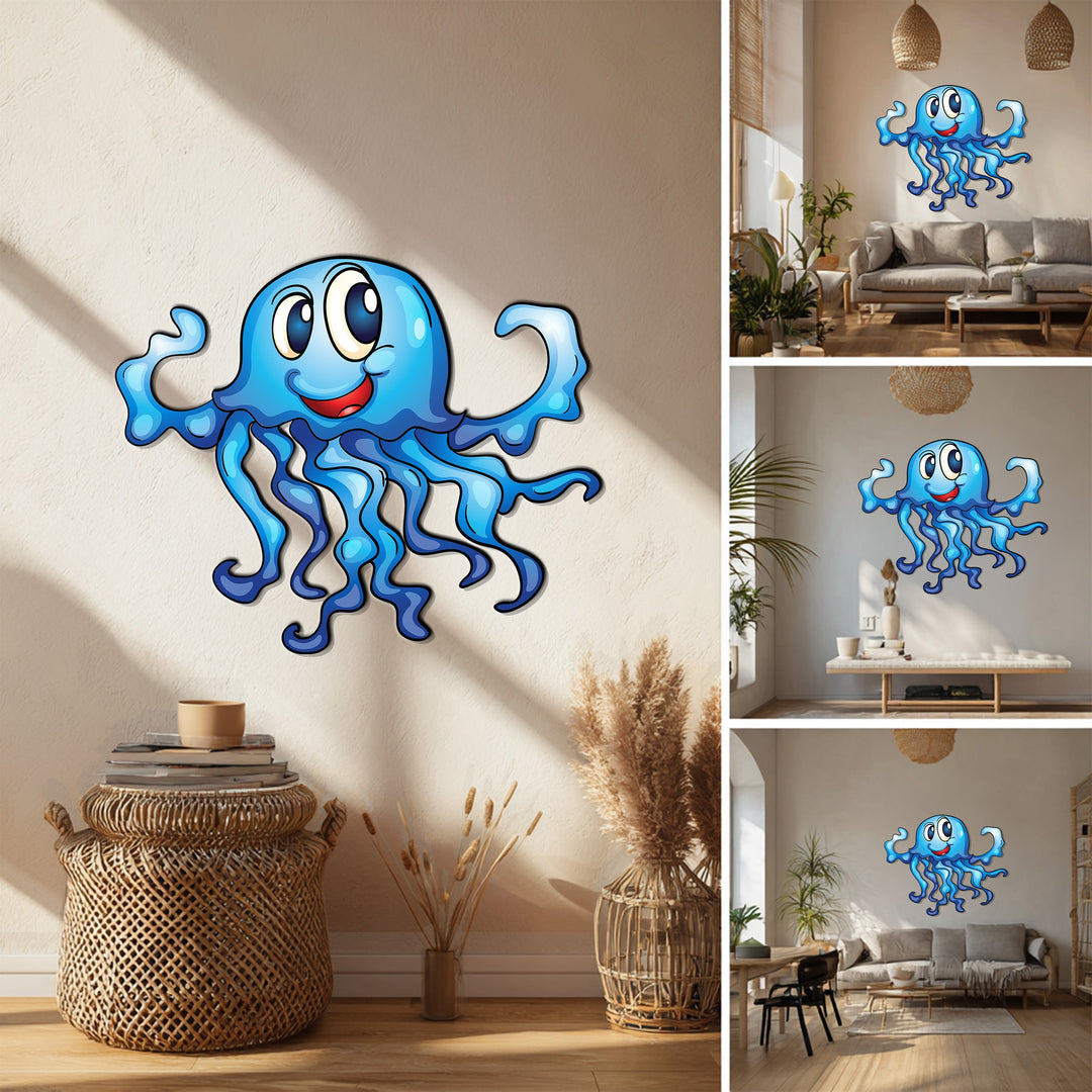 Cartoon jellyfish metal wall piece