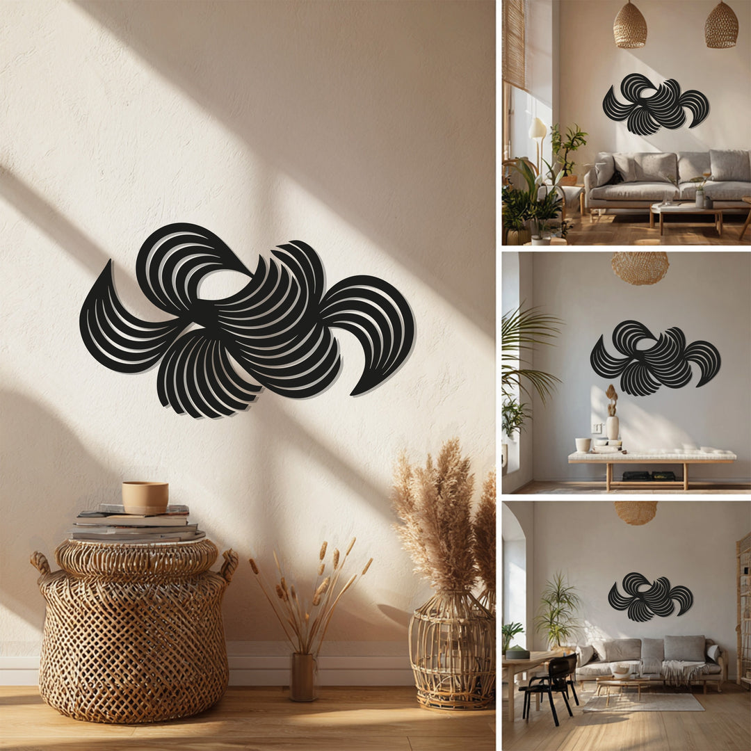 Modern Abstract Swirl Metal Wall Art – Black Geometric Home Décor