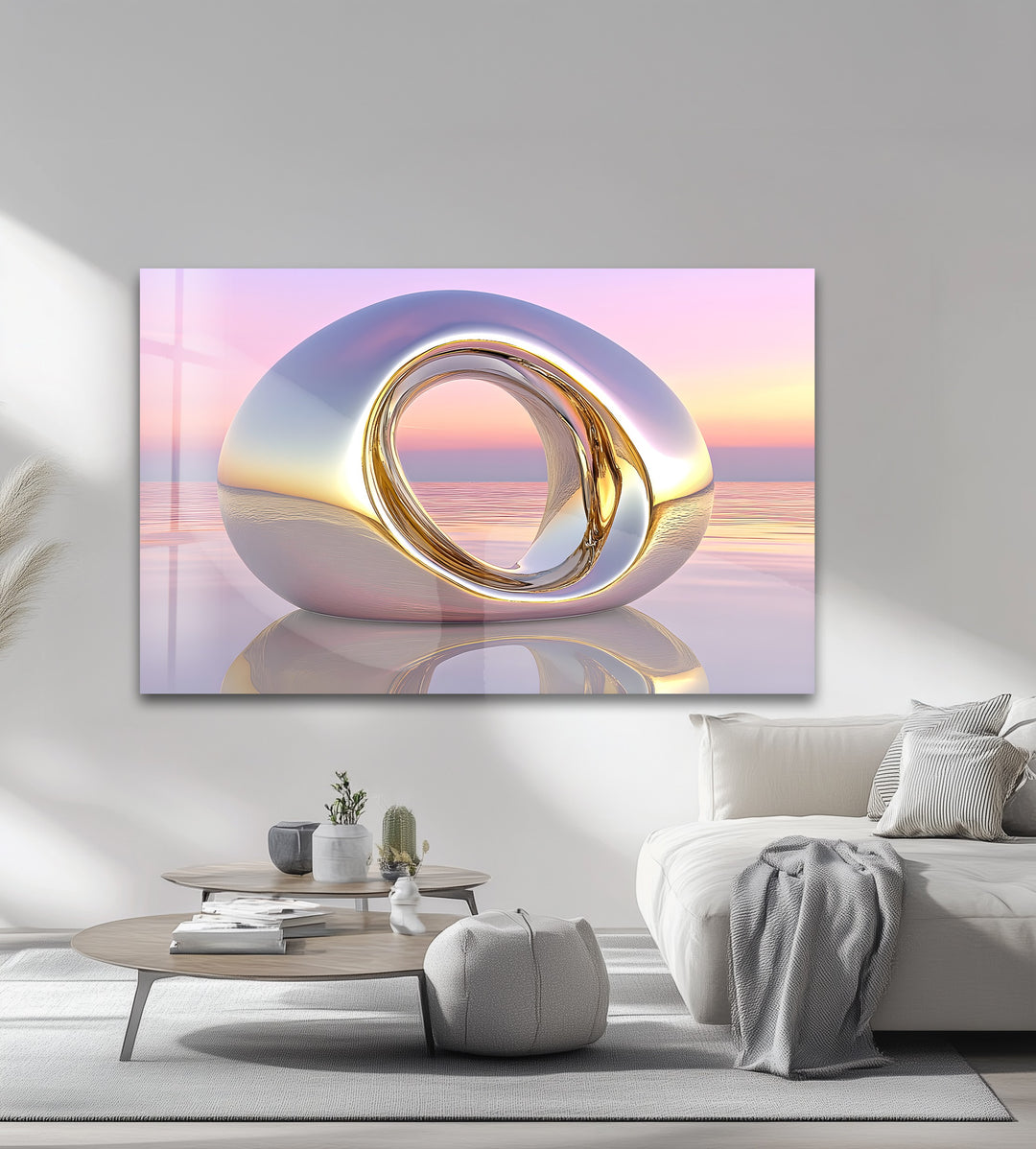 Lumina Dawn Sculpture – Polished Chrome Orb Glass Wall Art