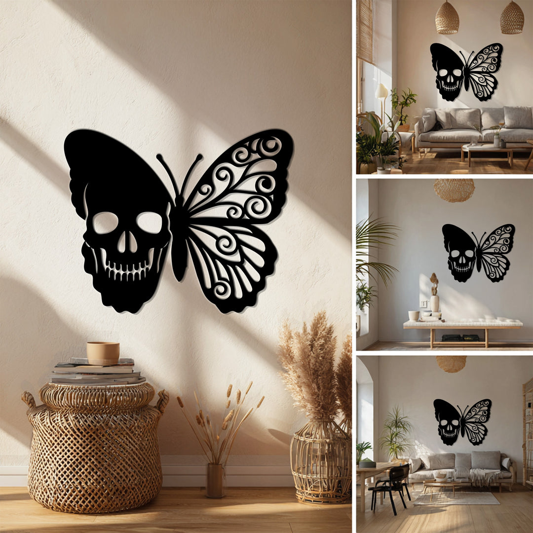 Skull Butterfly Metal Wall Art – Gothic Elegance in Modern Design