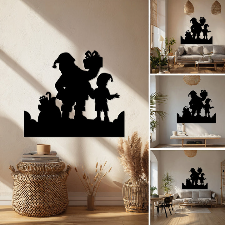 Laser-cut Santa and child artwork for Christmas home decoration