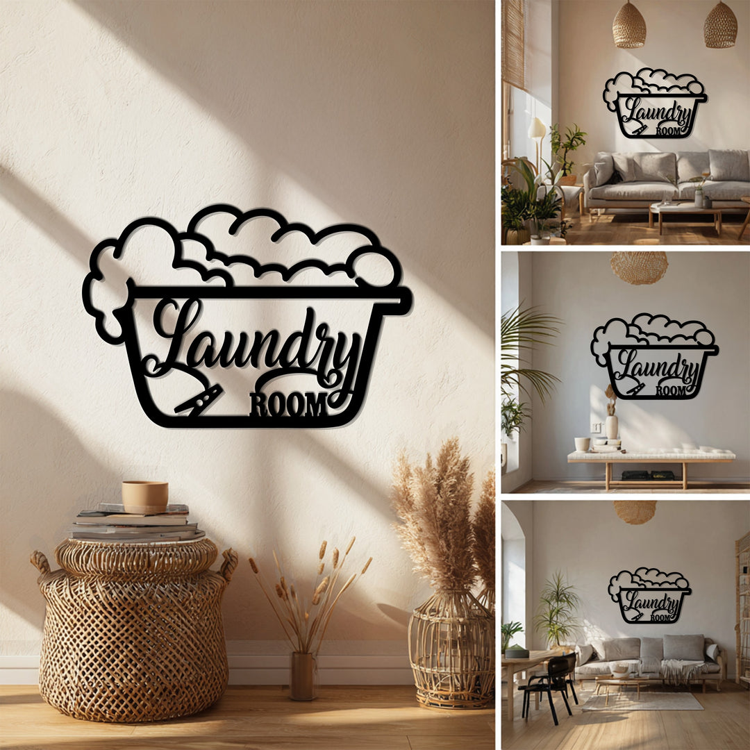 Laundry Room Metal Wall Art with UV Print – Vintage Wash Tub Design