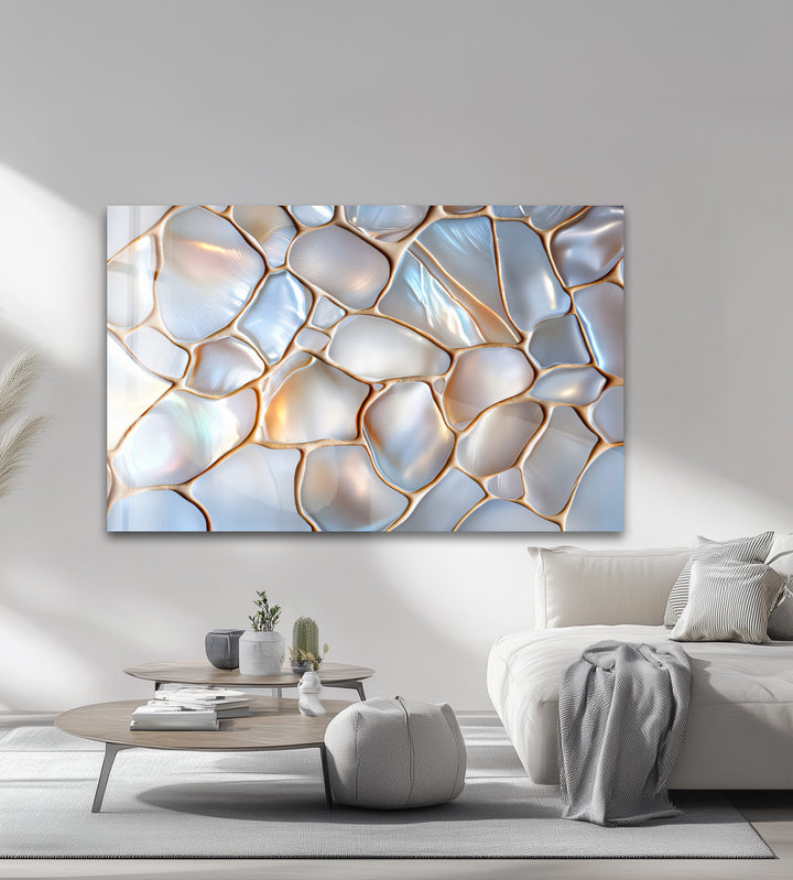 Luminous Stonescape – Iridescent Pebble Glass Wall Art