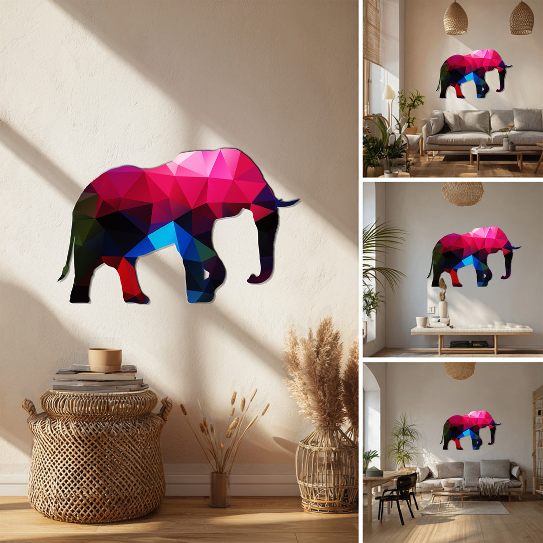 Colorful Elephant Metal Wall Art – Modern Geometric Animal Home Decor