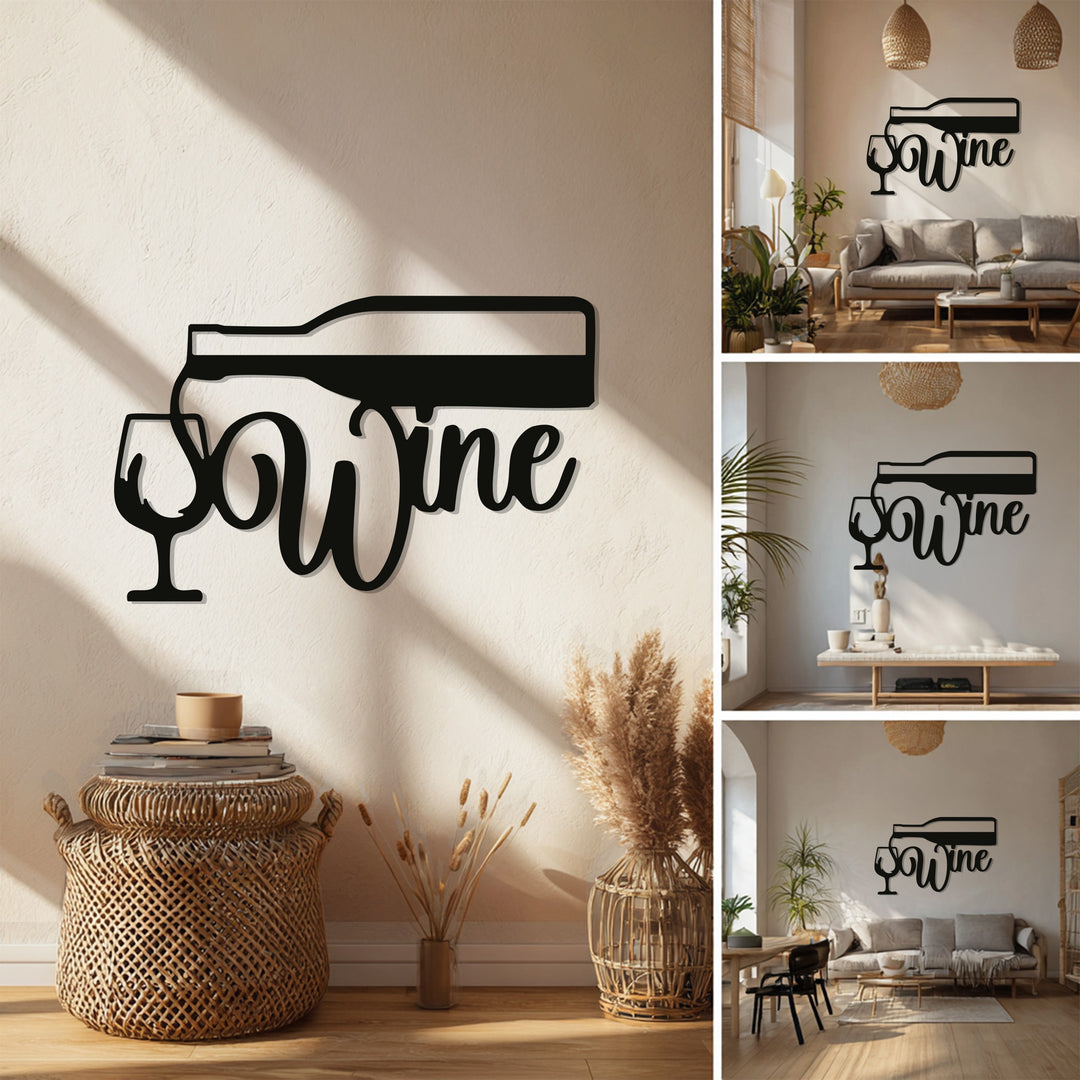 Wine Bottle & Glass – Modern Metal Wall Art