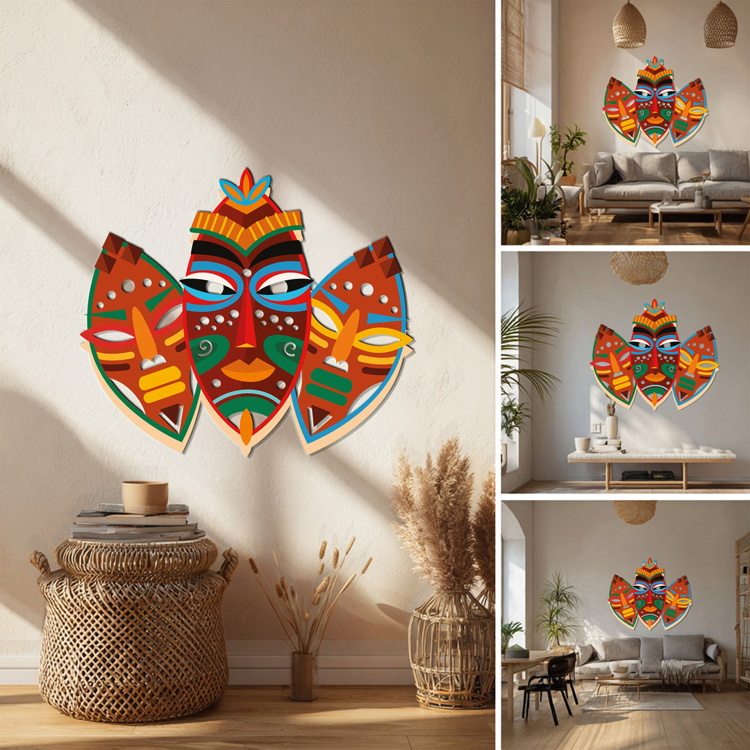 Tribal Mask Metal Wall Art – Colorful African-Inspired Home Decor