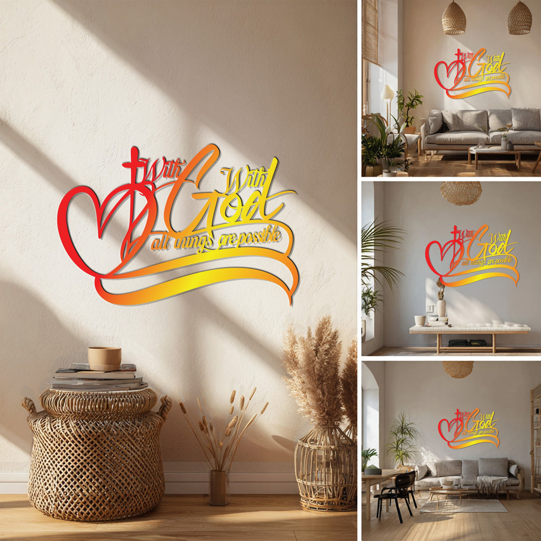 With God All Things Are Possible Metal Wall Art – Inspirational Christian Décor