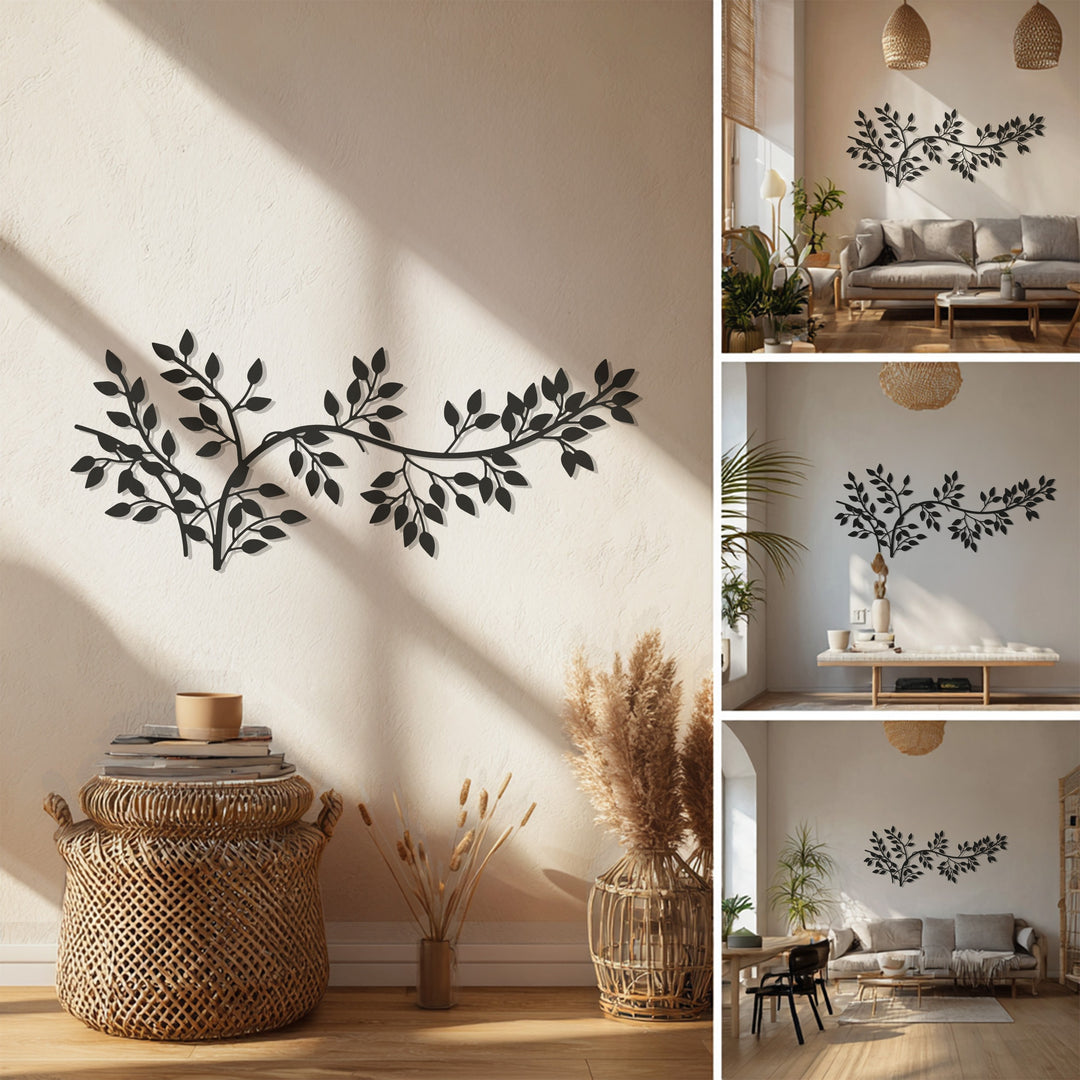 Leaf Branch Metal Wall Art – Minimalist Botanical Design