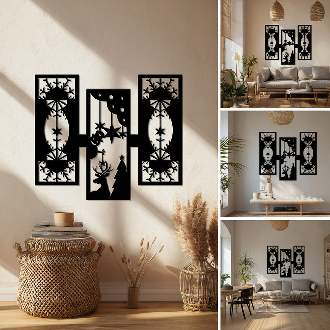 أضواء الرنة - تصميم هندسي لعيد الميلاد فن جداري معدني