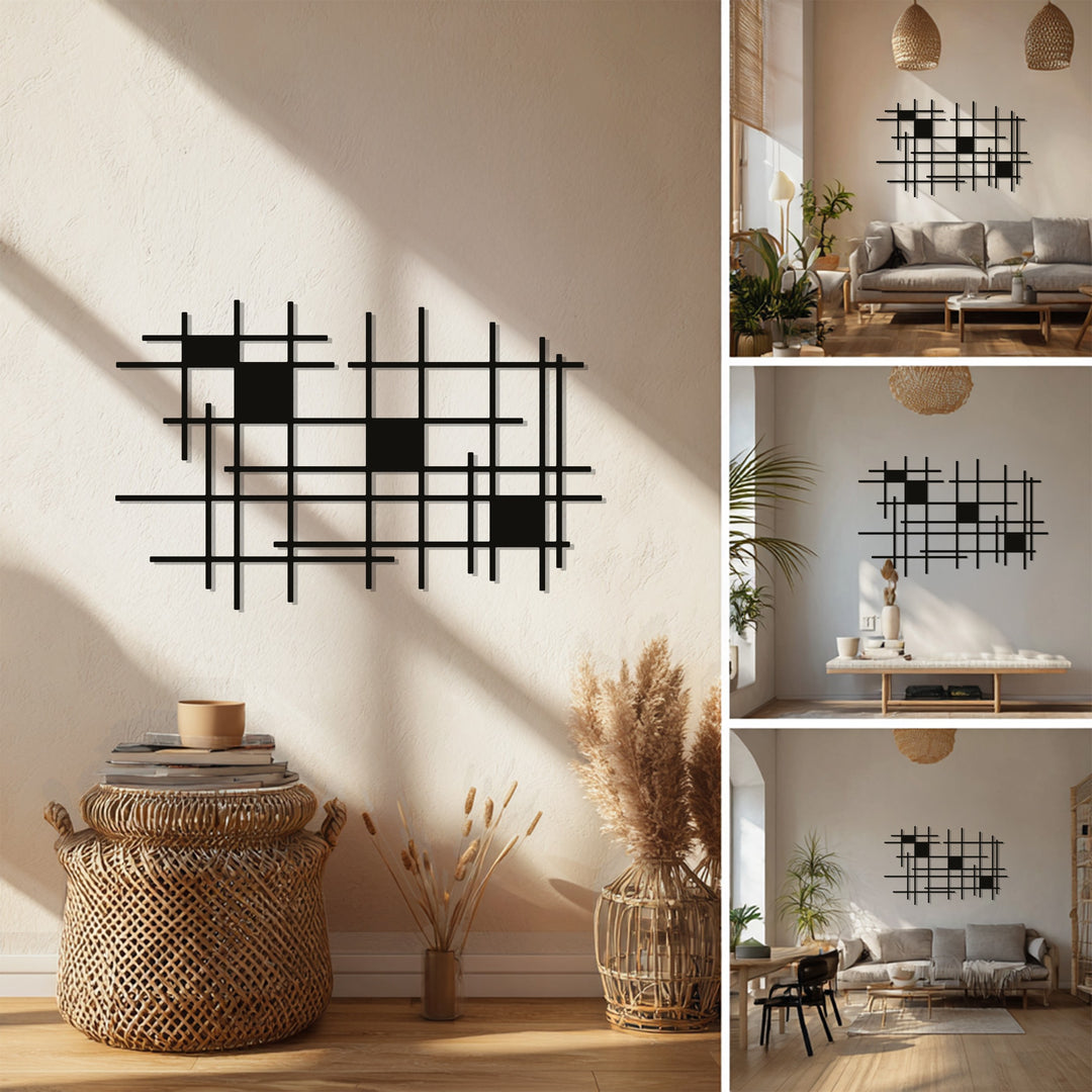 Geometric Grid Wall Art – Modern Metal Wall Decor