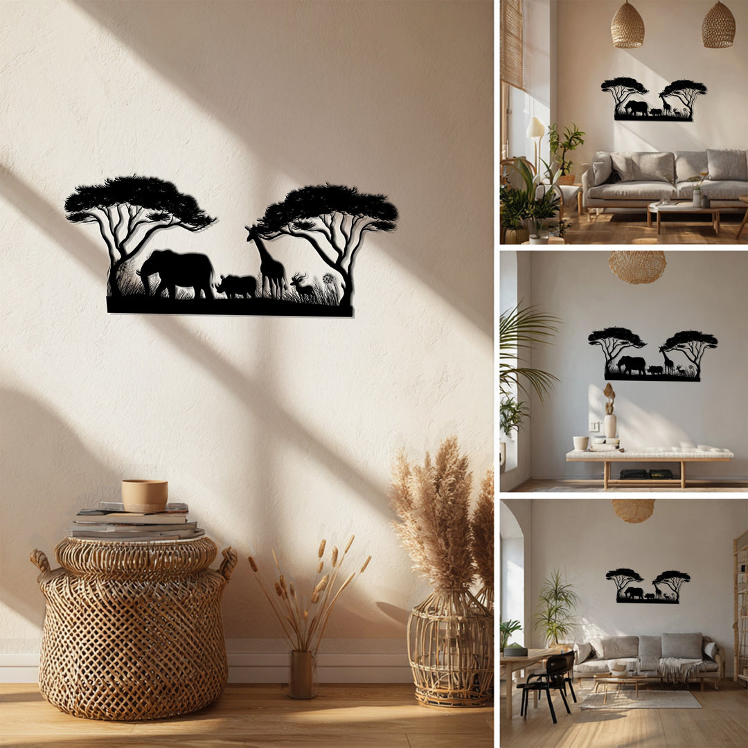 African Safari Silhouette – Wildlife Metal Wall Art