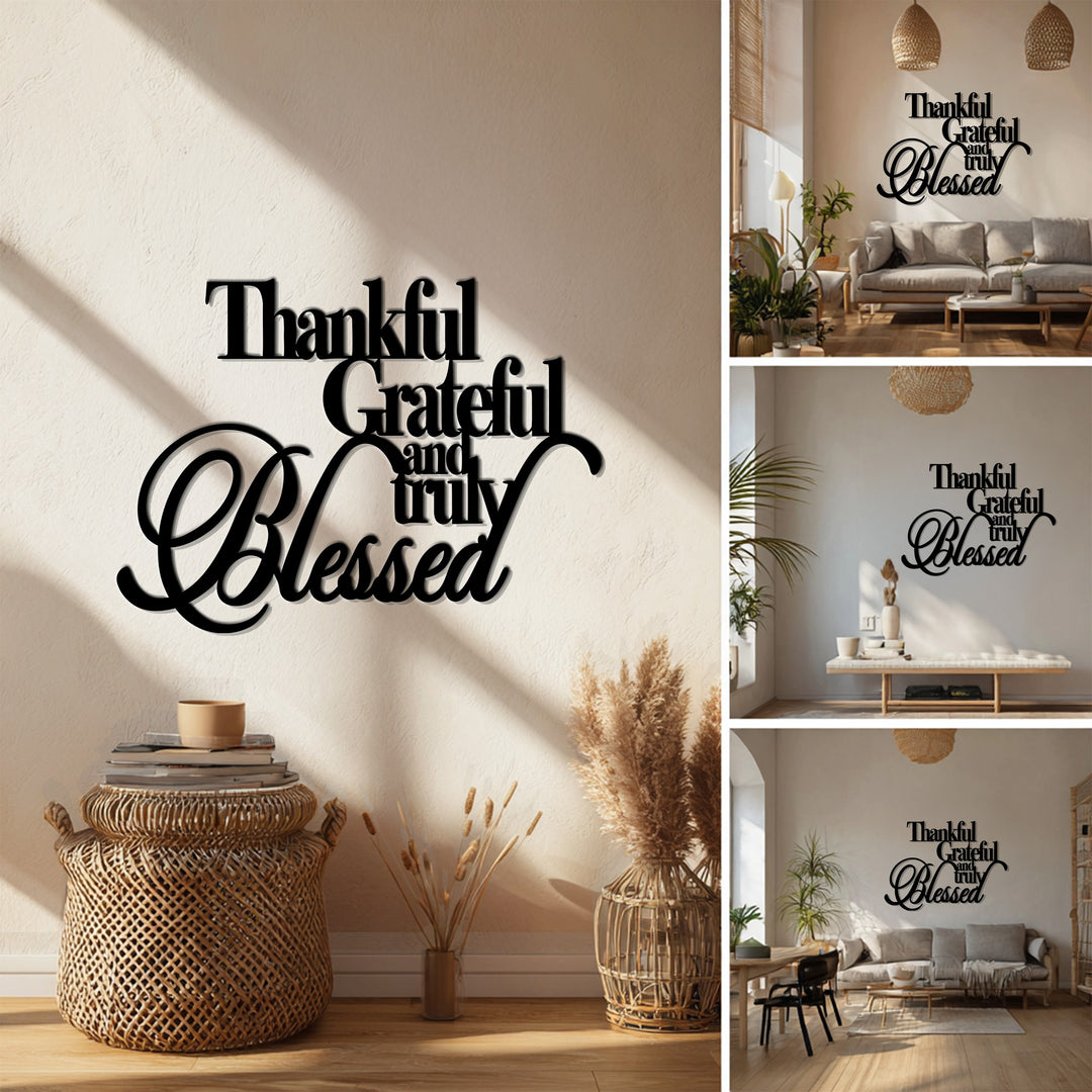 Thankful Grateful Blessed Metal Wall Art – Inspirational Home Decor