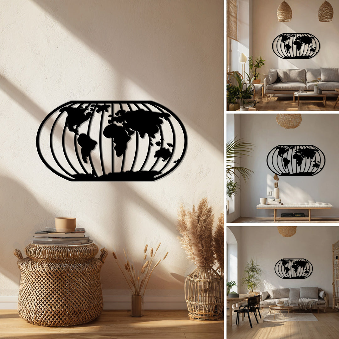 Horizontal world map metal decor