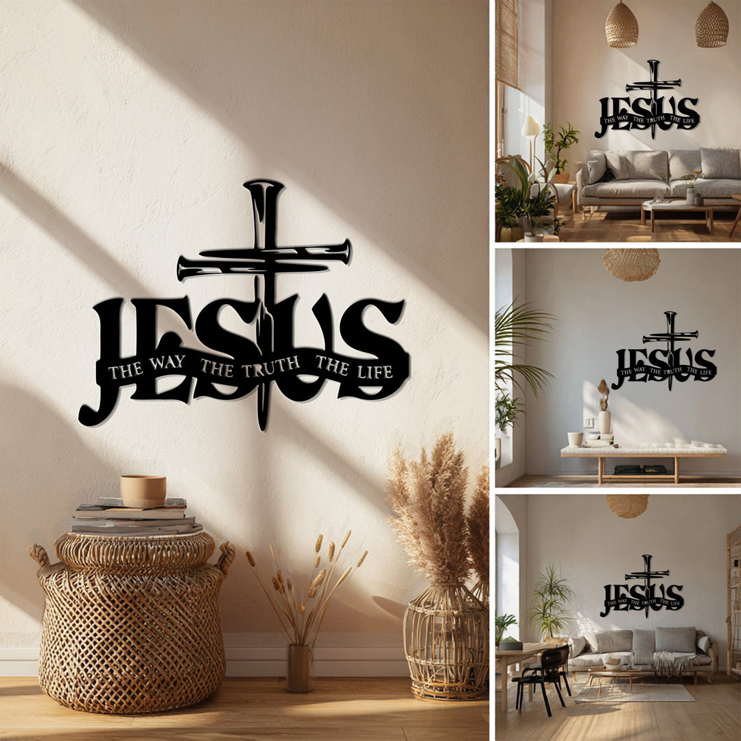 Jesus Cross Metal Wall Art – The Way, The Truth, The Life Christian Decor