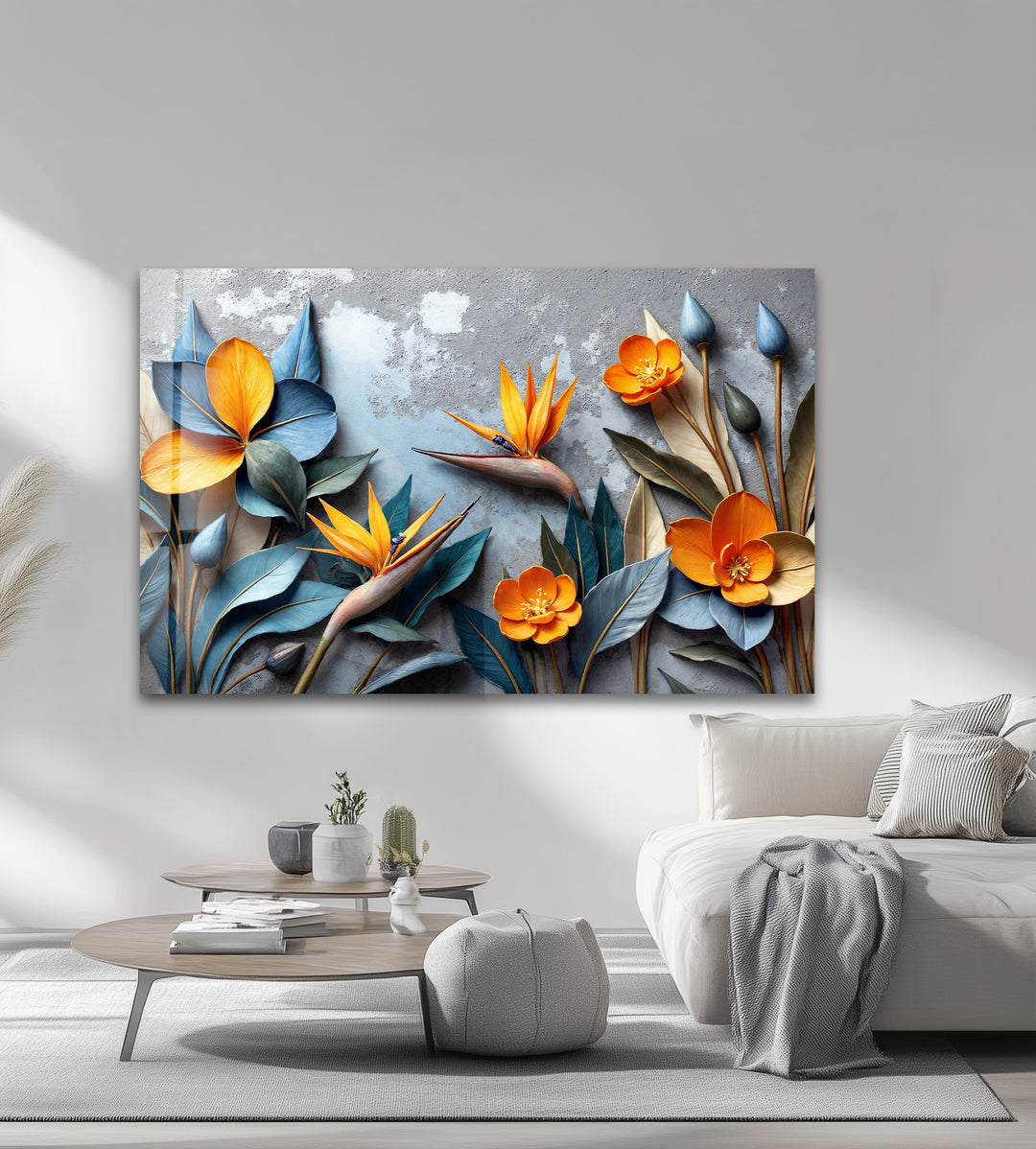 Tropical Bloom Harmony – Artistic Floral Sculpture Glass Wall Art