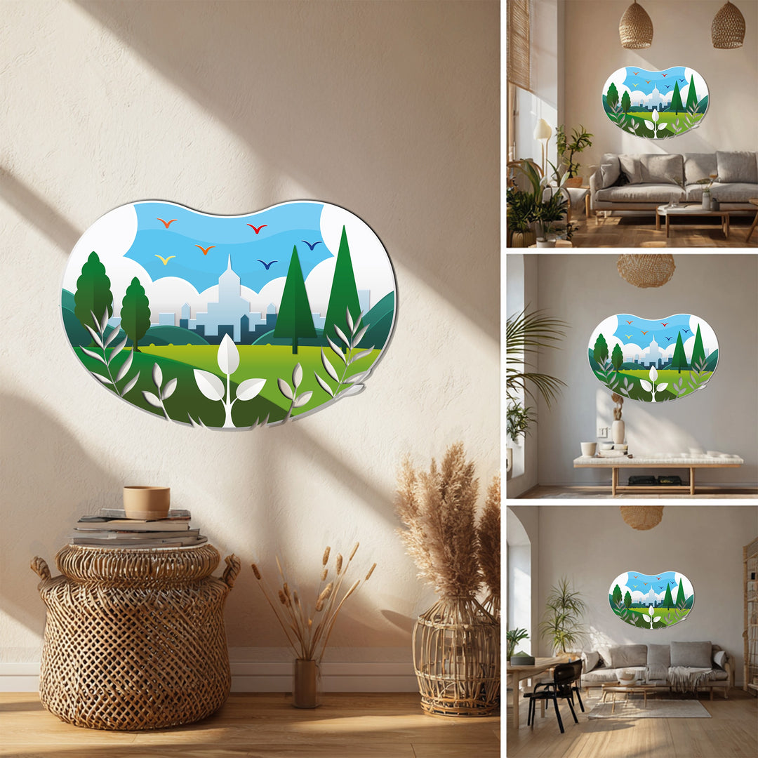 Urban Serenity – Modern Nature Landscape Metal Wall Art