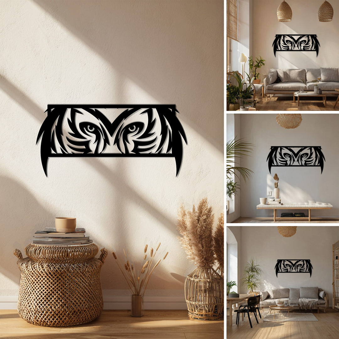 Mystic Owl Eyes Metal Wall Art – Modern Wildlife Decor