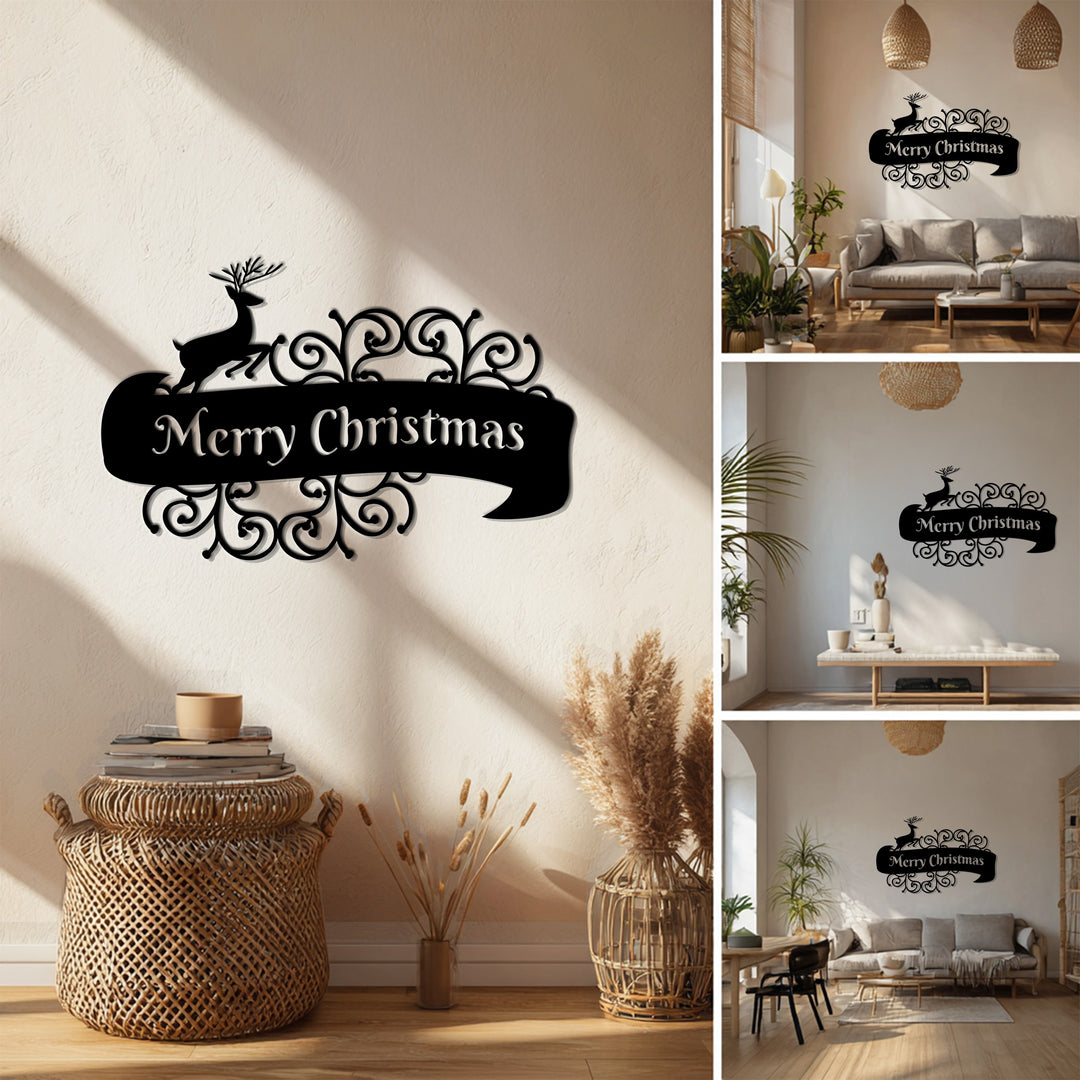 أناقة احتفالية – غزلان عيد الميلاد المجيد فن جداري معدني