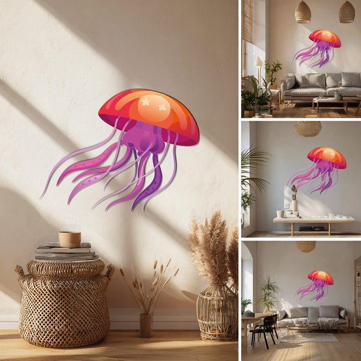 Contemporary sea life metal wall sculpture in vibrant colors