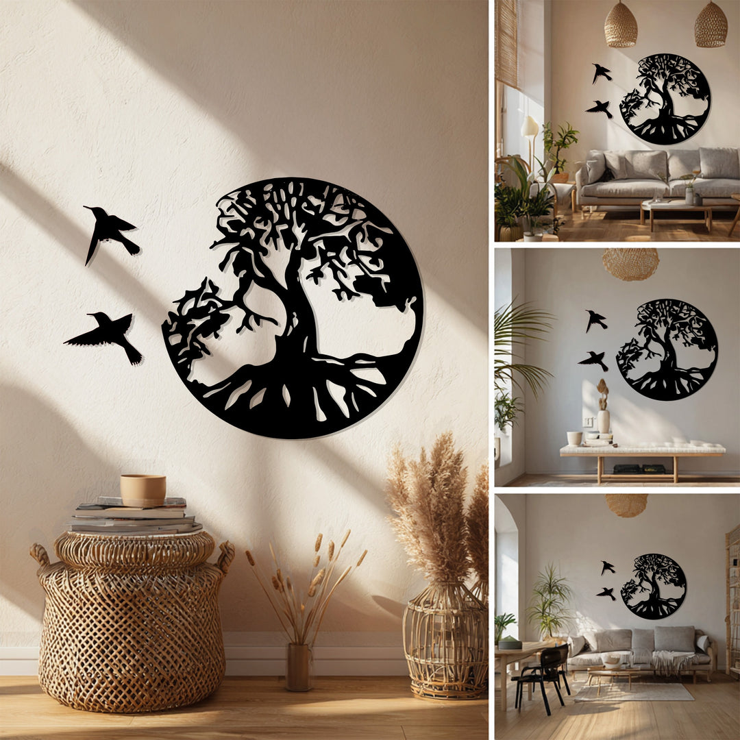 Tree of Life Circle Metal Wall Art – Nature Silhouette Decor